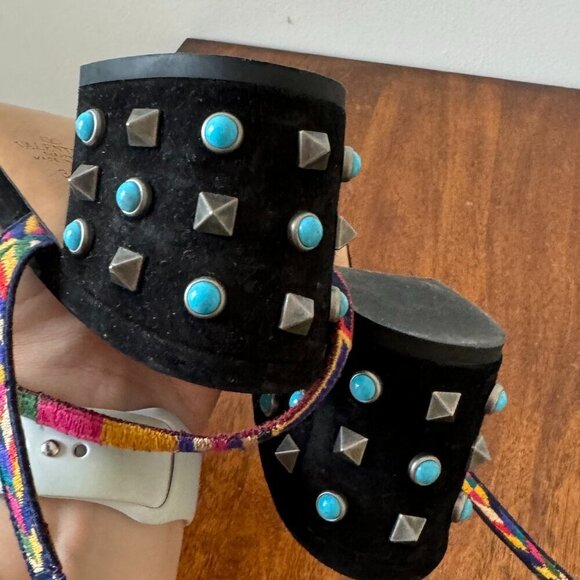 Valentino Rockstud  Multicolored Accents Black Suede Sandals - Picture 10 of 12